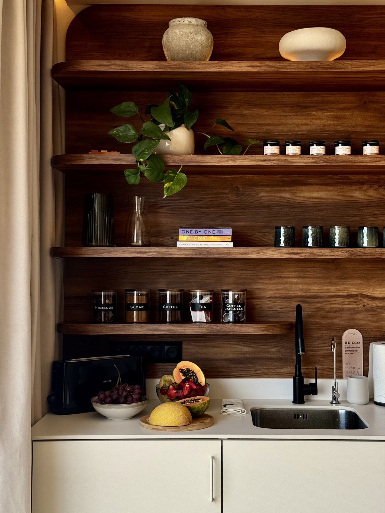 The fully equipped YOSO kitchen in natural tones